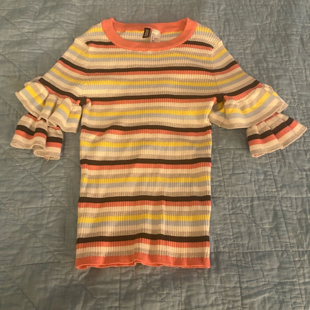 Divided striped sweater flutter sleeved small